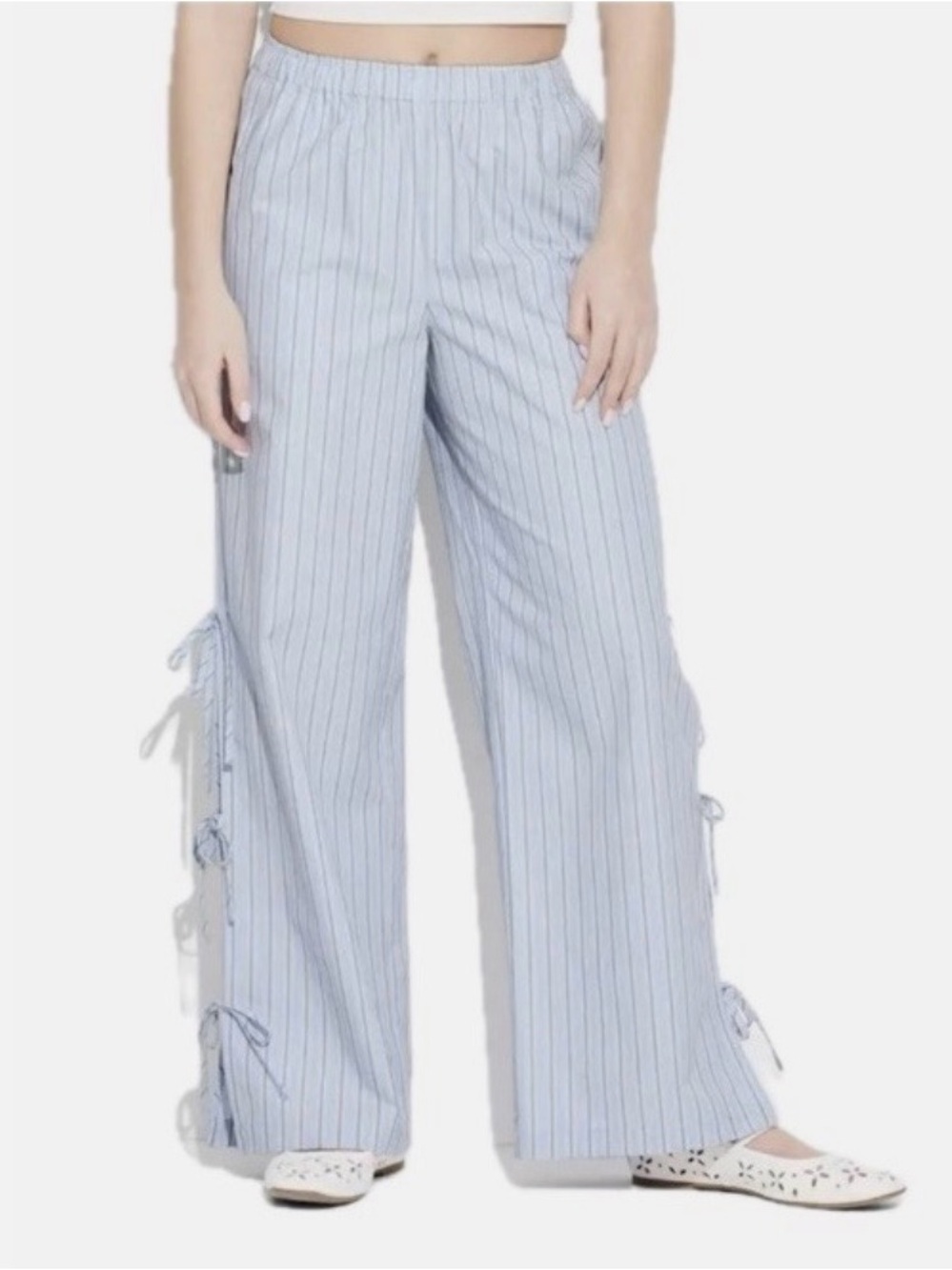 wild fable Light Blue Pinstripe Wide-Leg Pants with Side Ties